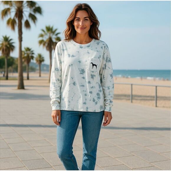 PINK VICTORIA'S SECRET Top Womens Small White Gray Tie Dye Long Sleeve Crew Neck - Picture 15 of 15